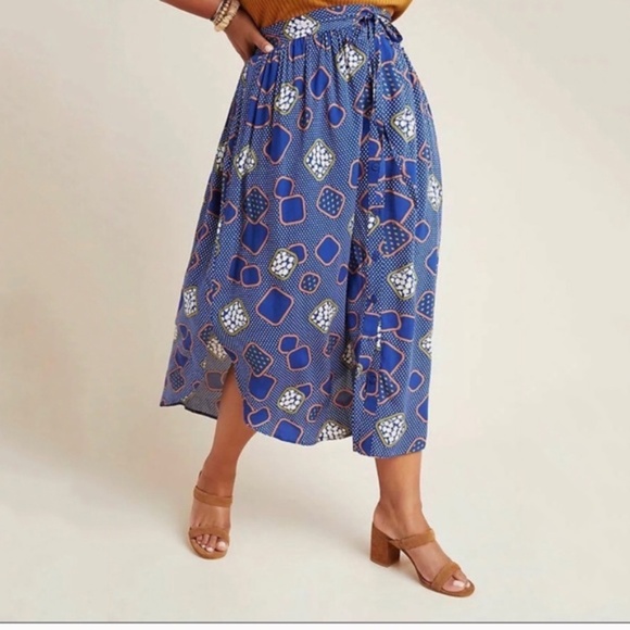 Anthropologie The Odells Mixed Print Button Down Skirt Size 2X - Picture 1 of 13